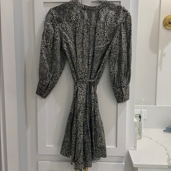 Christy Lynn Leopard Black Print Long Sleeve Short Wrap Dress w/ Waste Tie - Picture 7 of 8